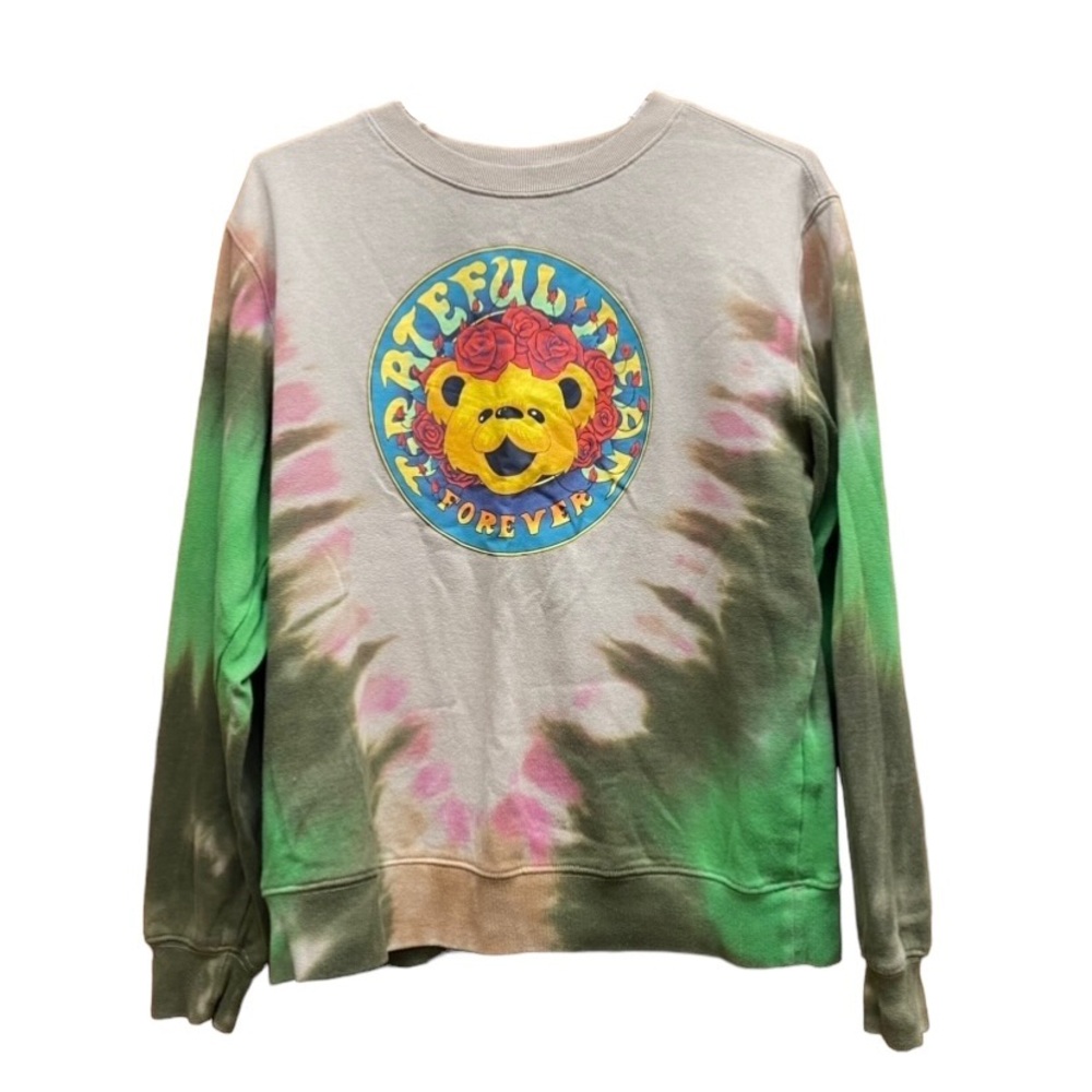 Grateful Dead Sweatshirt Womens Large Multicolor Tie Dye Teddy Rose Hippie Rock